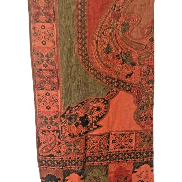 Vintage Pashmina & Silk Scarf Shawl Fall Colors - Picture 2 of 12